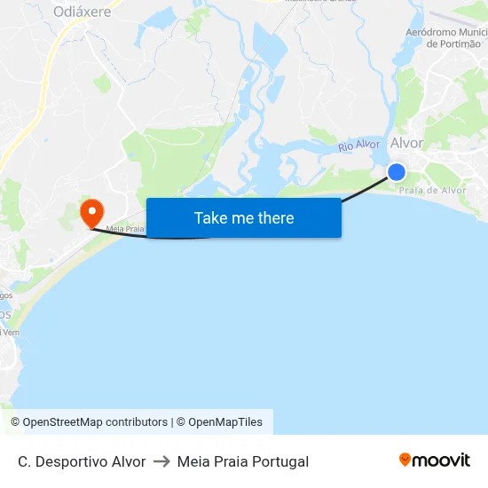 C. Desportivo Alvor to Meia Praia Portugal map
