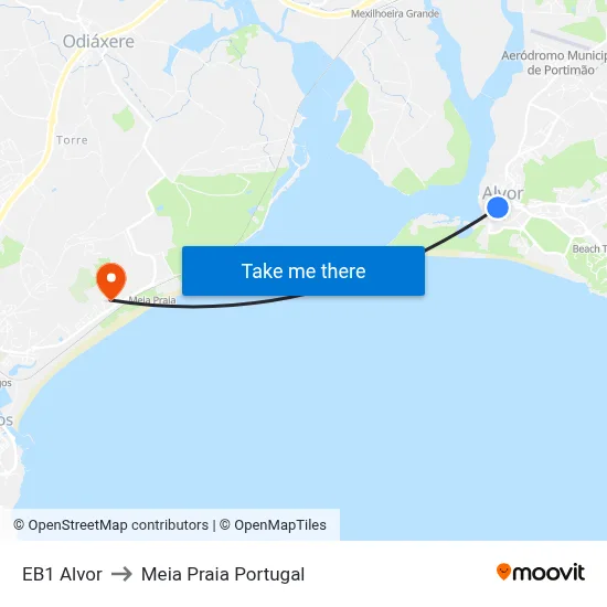 EB1 Alvor to Meia Praia Portugal map