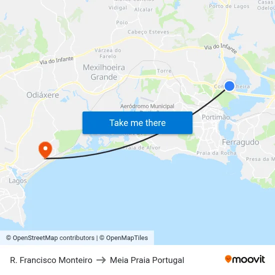 R. Francisco Monteiro to Meia Praia Portugal map