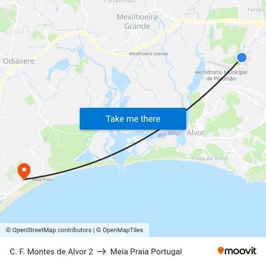 C. F. Montes de Alvor 2 to Meia Praia Portugal map