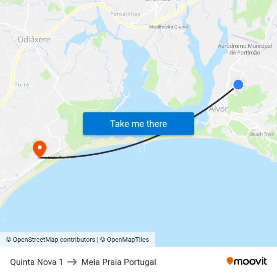 Quinta Nova 1 to Meia Praia Portugal map