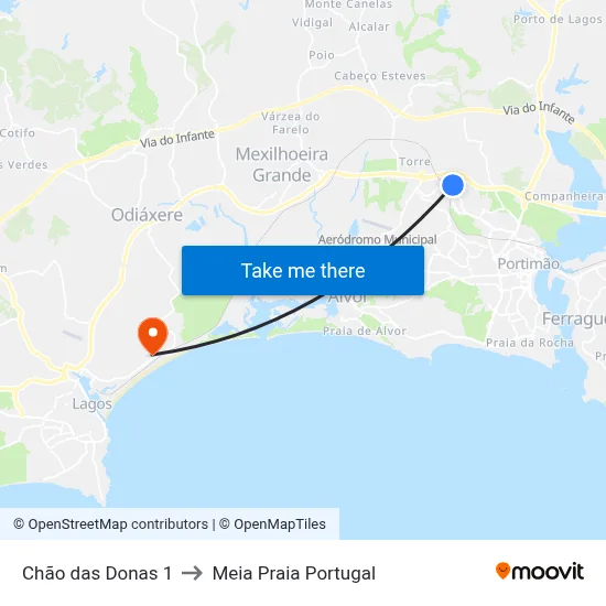 Chão das Donas 1 to Meia Praia Portugal map