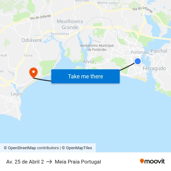 Av. 25 de Abril 2 to Meia Praia Portugal map