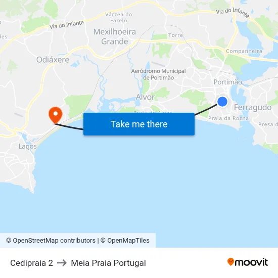 Cedipraia 2 to Meia Praia Portugal map