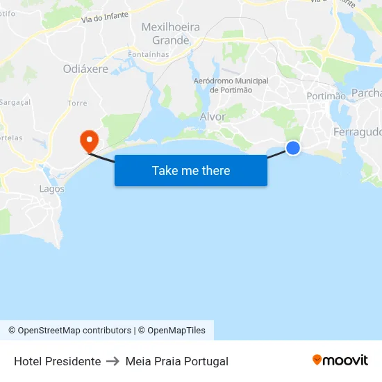 Hotel Presidente to Meia Praia Portugal map