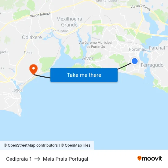 Cedipraia 1 to Meia Praia Portugal map