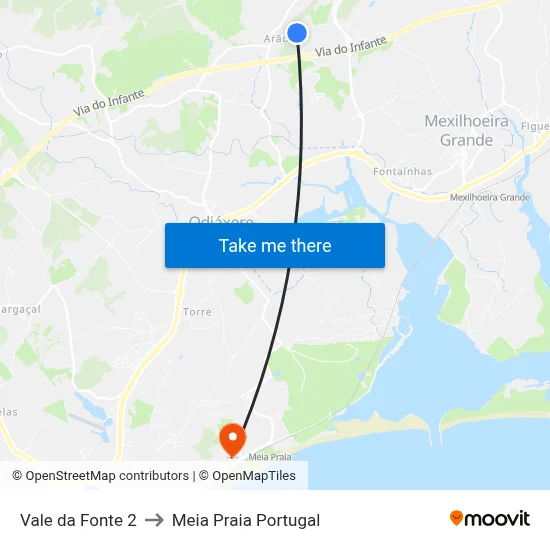 Vale da Fonte 2 to Meia Praia Portugal map