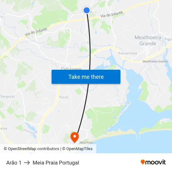 Arão 1 to Meia Praia Portugal map