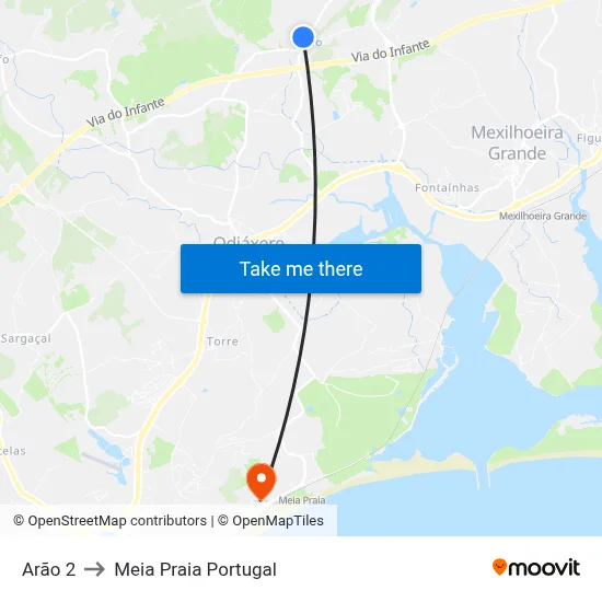 Arão 2 to Meia Praia Portugal map