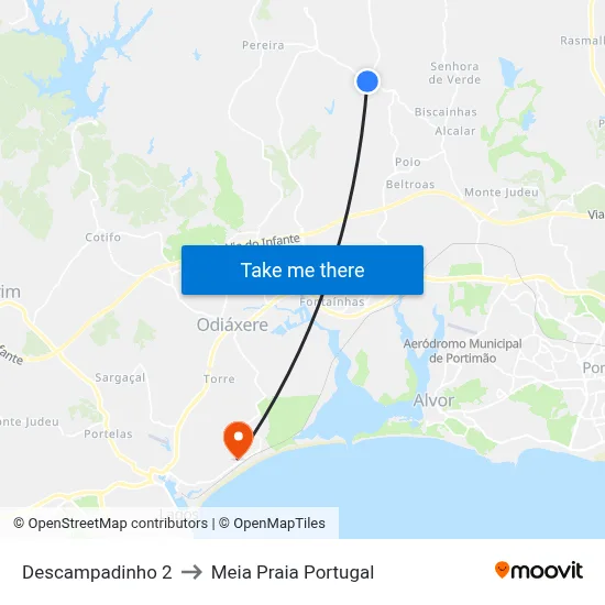 Descampadinho 2 to Meia Praia Portugal map