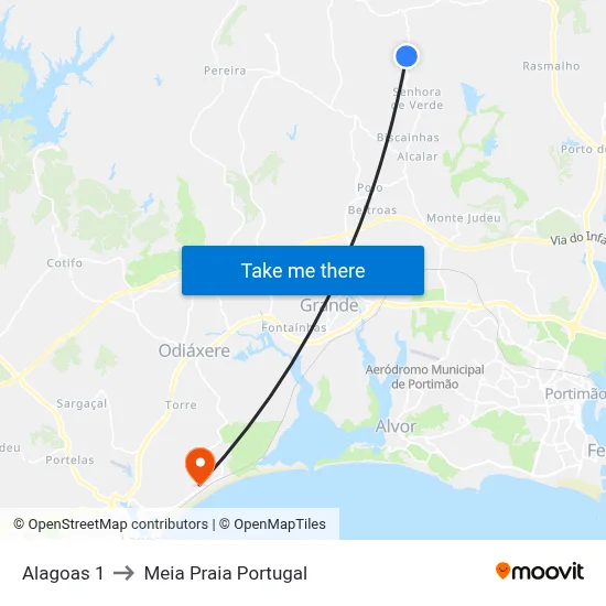Alagoas 1 to Meia Praia Portugal map