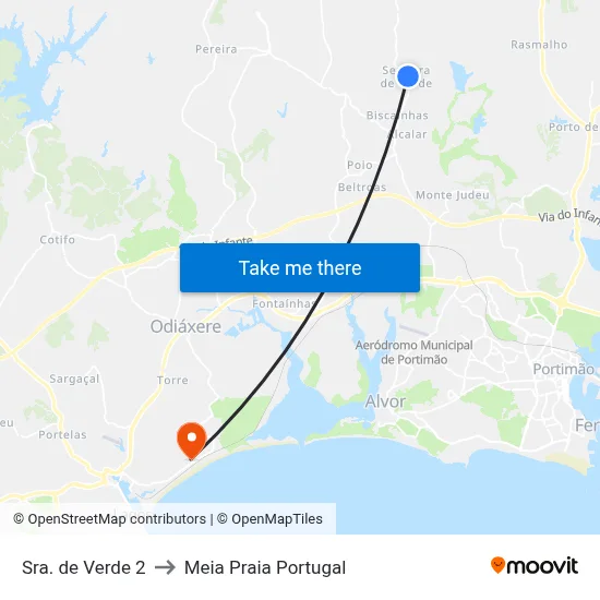 Sra. de Verde 2 to Meia Praia Portugal map