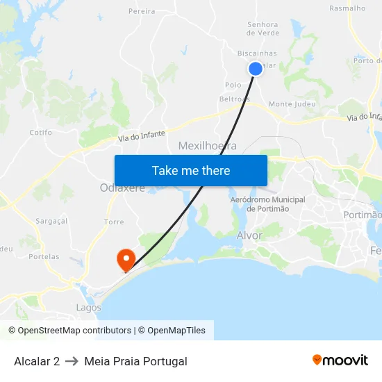Alcalar 2 to Meia Praia Portugal map