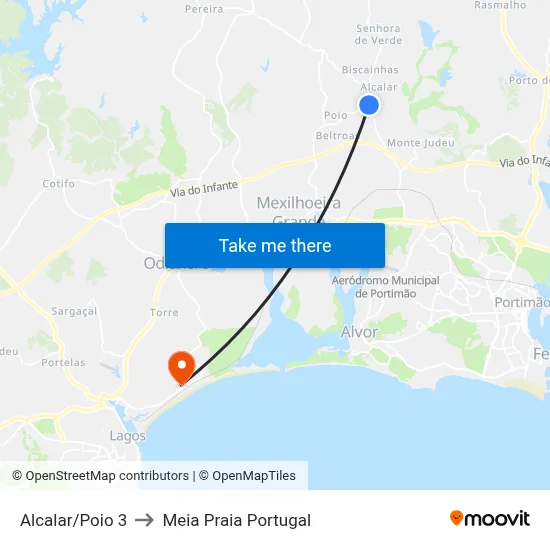 Alcalar/Poio 3 to Meia Praia Portugal map