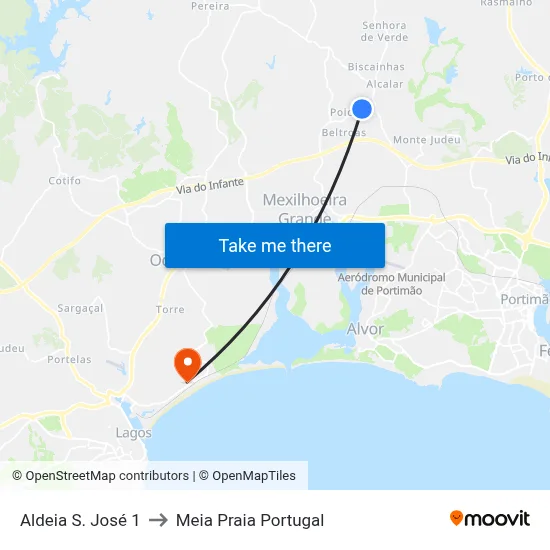Aldeia S. José 1 to Meia Praia Portugal map