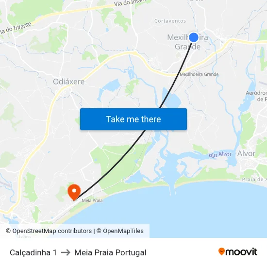 Calçadinha 1 to Meia Praia Portugal map
