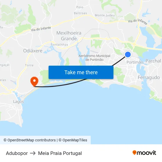 Adubopor to Meia Praia Portugal map