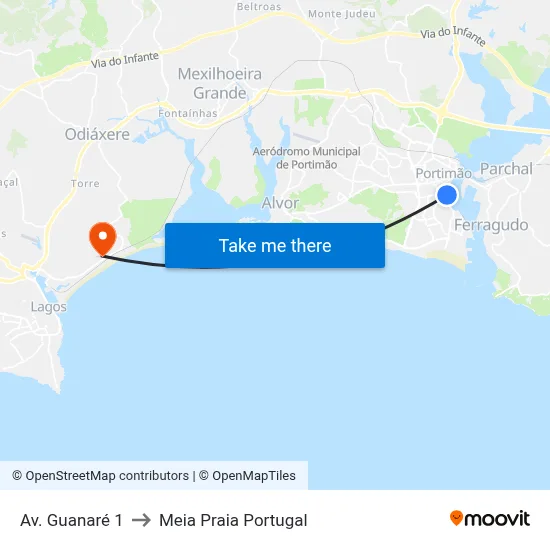 Av. Guanaré 1 to Meia Praia Portugal map