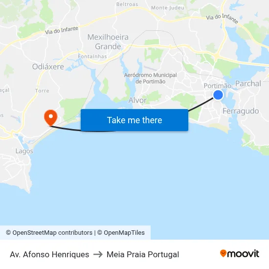 Av. Afonso Henriques to Meia Praia Portugal map