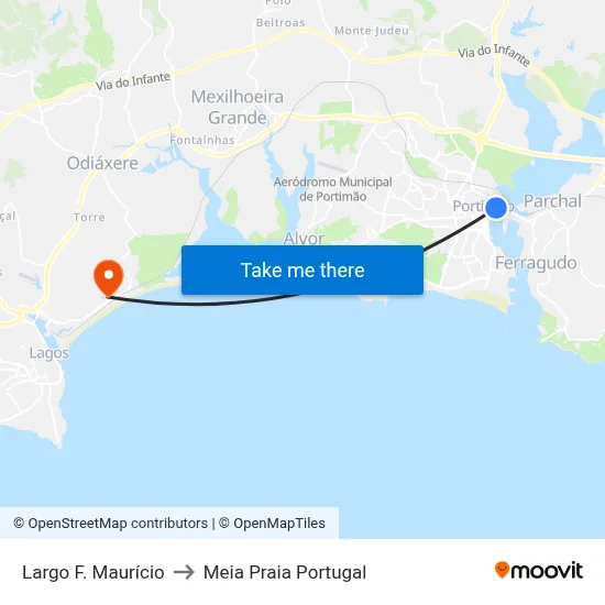 Largo F. Maurício to Meia Praia Portugal map