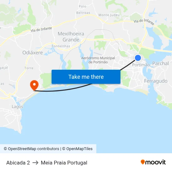 Abicada 2 to Meia Praia Portugal map