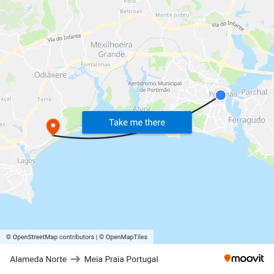 Alameda Norte to Meia Praia Portugal map