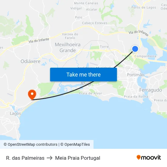 R. das Palmeiras to Meia Praia Portugal map