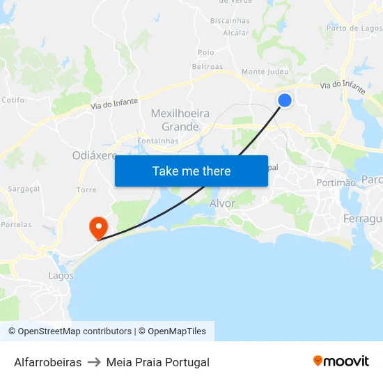 Alfarrobeiras to Meia Praia Portugal map