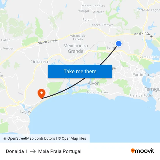 Donalda 1 to Meia Praia Portugal map