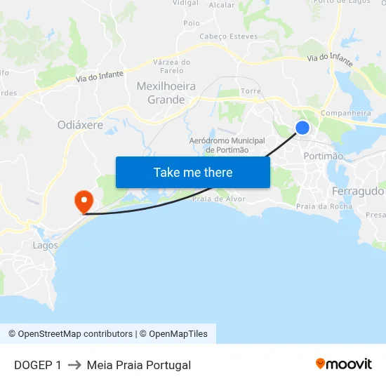 DOGEP 1 to Meia Praia Portugal map
