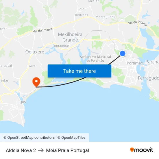 Aldeia Nova 2 to Meia Praia Portugal map
