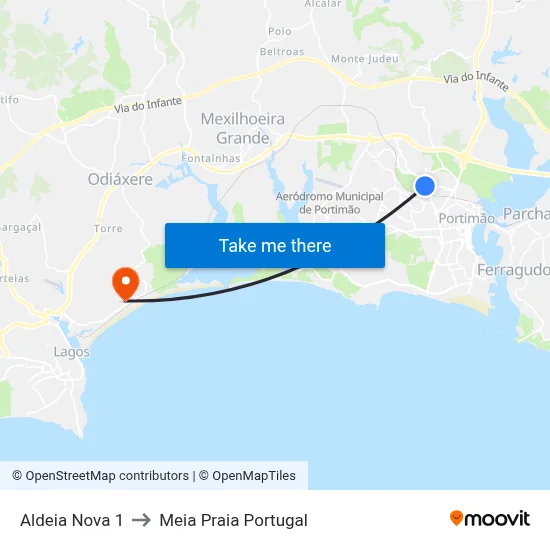 Aldeia Nova 1 to Meia Praia Portugal map