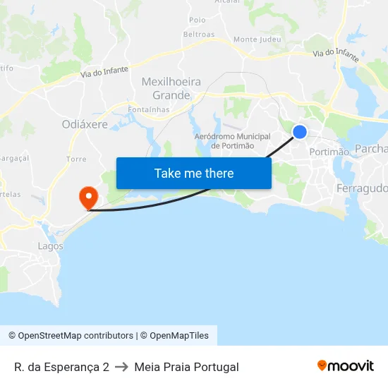 R. da Esperança 2 to Meia Praia Portugal map