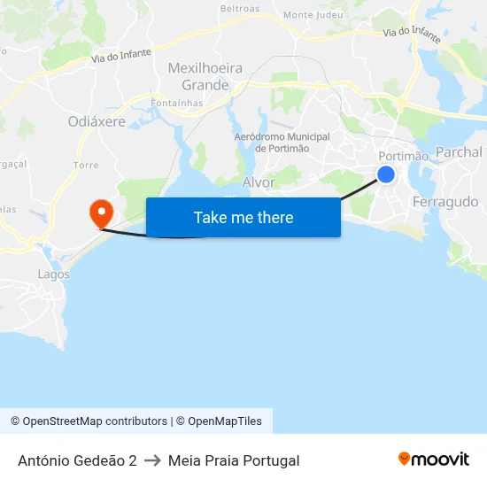 António Gedeão 2 to Meia Praia Portugal map
