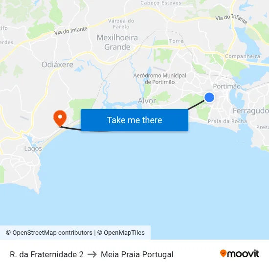R. da Fraternidade 2 to Meia Praia Portugal map