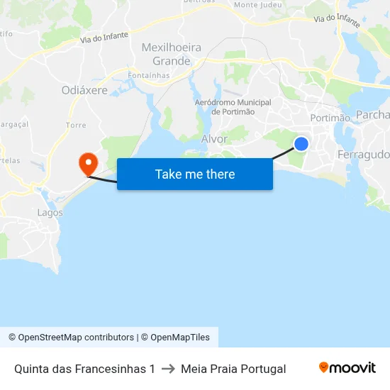 Quinta das Francesinhas 1 to Meia Praia Portugal map