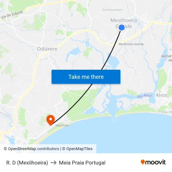 R. D (Mexilhoeira) to Meia Praia Portugal map