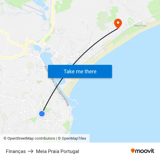 Finanças to Meia Praia Portugal map