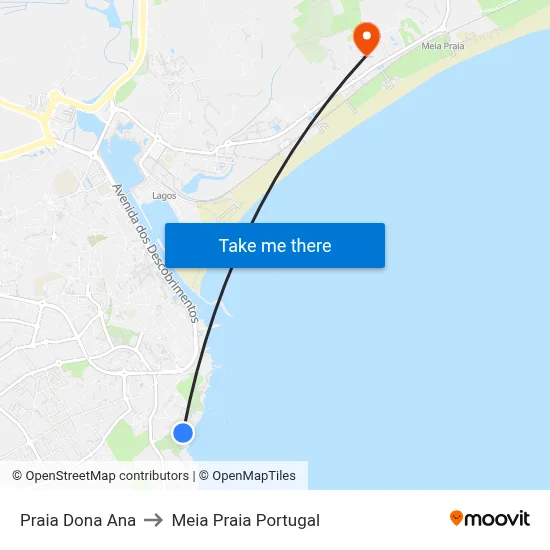 Praia Dona Ana to Meia Praia Portugal map