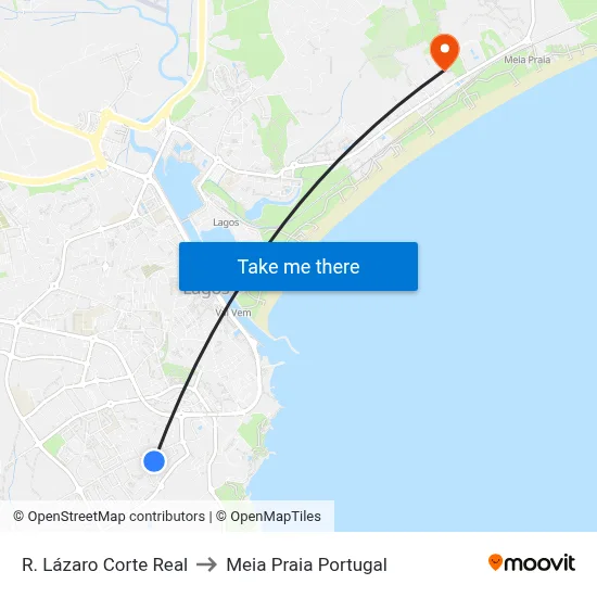 R. Lázaro Corte Real to Meia Praia Portugal map