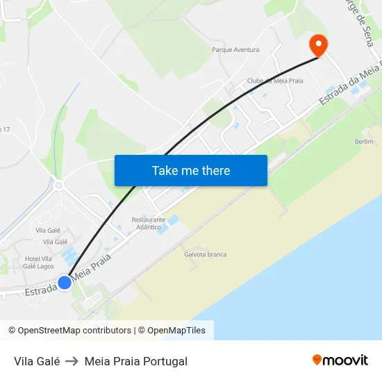 Vila Galé to Meia Praia Portugal map