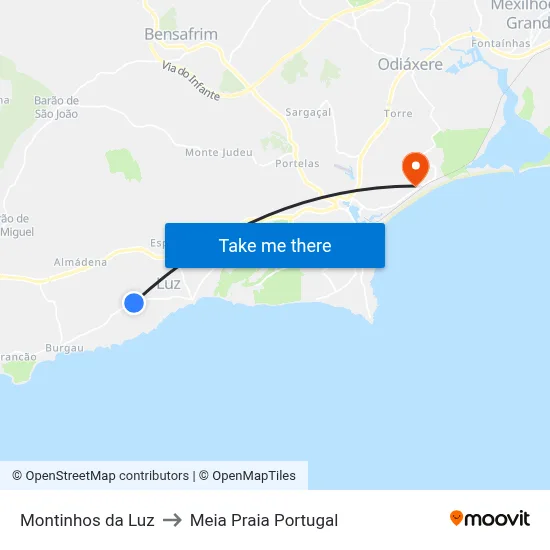 Montinhos da Luz to Meia Praia Portugal map