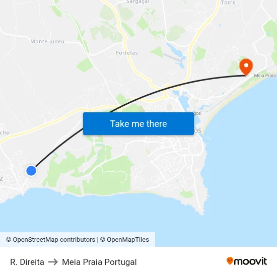 R. Direita to Meia Praia Portugal map