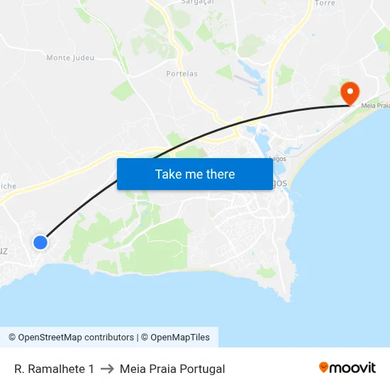 R. Ramalhete 1 to Meia Praia Portugal map