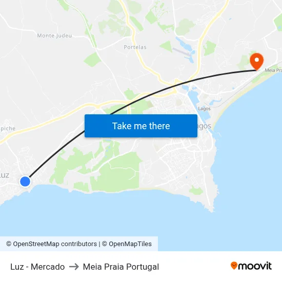 Luz - Mercado to Meia Praia Portugal map