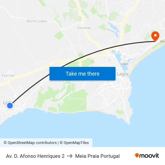 Av. D. Afonso Henriques 2 to Meia Praia Portugal map