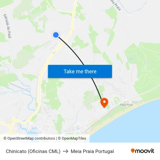 Chinicato (Oficinas CML) to Meia Praia Portugal map