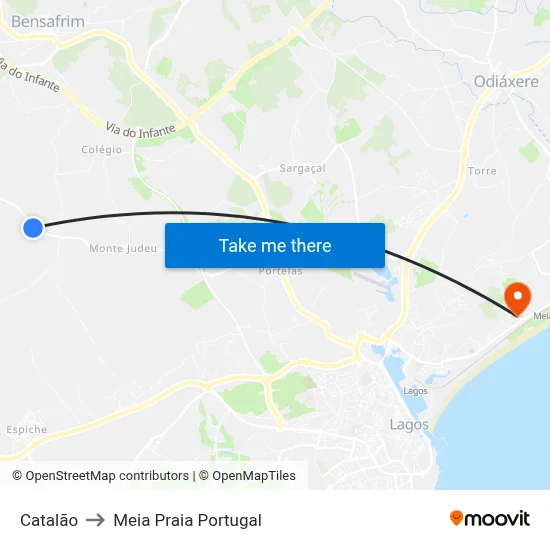 Catalão to Meia Praia Portugal map