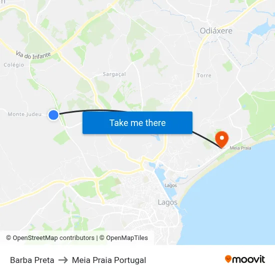 Barba Preta to Meia Praia Portugal map
