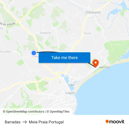 Barradas to Meia Praia Portugal map